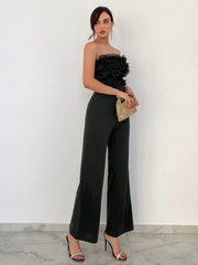 Aloruh Women's Sheer Mesh Splice Strapless Jumpsuit