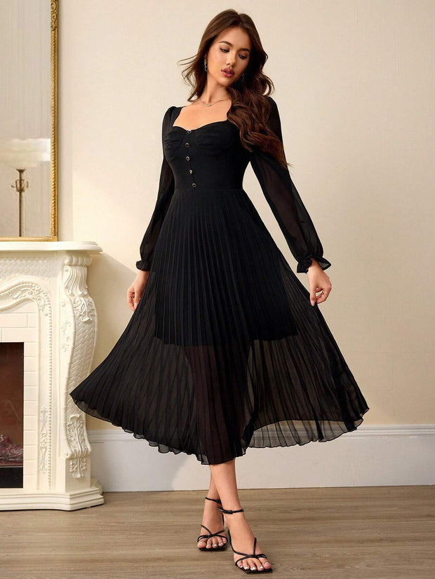 Aveloria Rosie High Waist Ruffled Hem Long Sleeve Dress