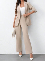 SHEIN Clasi Women's Casual Suit Jacket + Pants Set, Minimalist Fashion For Daily Wear