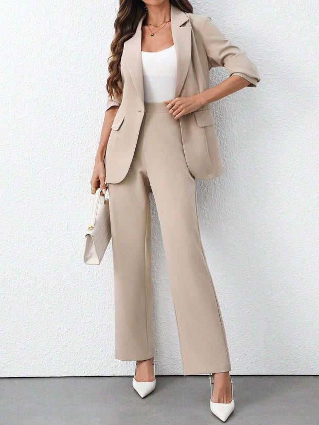 SHEIN Clasi Women's Casual Suit Jacket + Pants Set, Minimalist Fashion For Daily Wear
