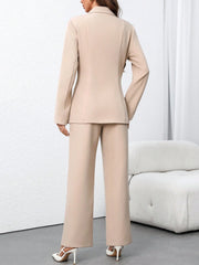 Calvaya Women's Solid Color Notched Collar Long Sleeve Casual Blazer Jacket And Pants Suit