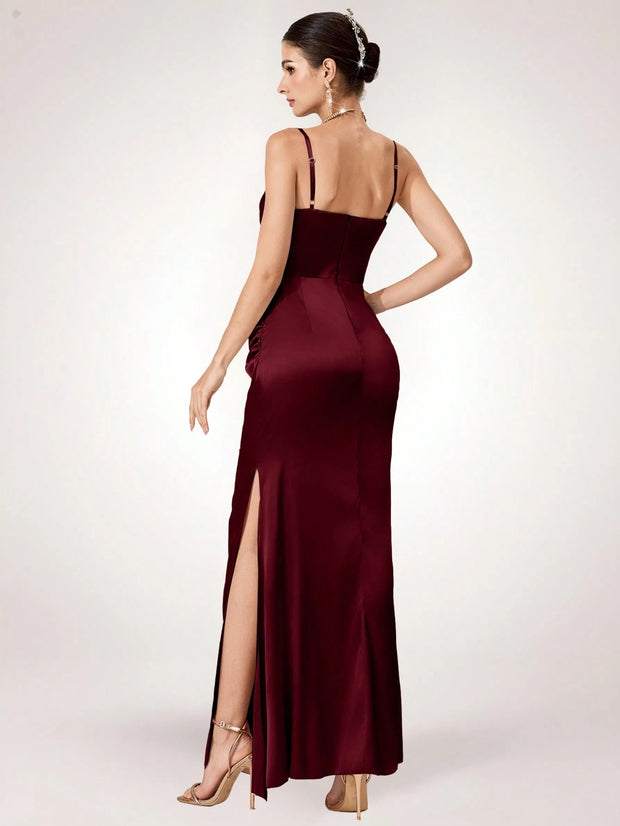 Coutiva Long Rhinestone Decor Illusion Women's Evening Formal Gown, Party Dress, For Wedding Guest