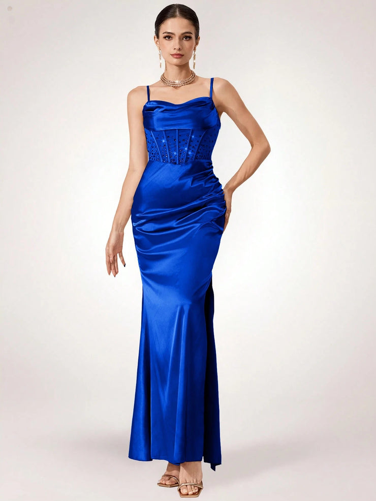 Coutiva Long Rhinestone Decor Illusion Women's Evening Formal Gown, Party Dress, For Wedding Guest