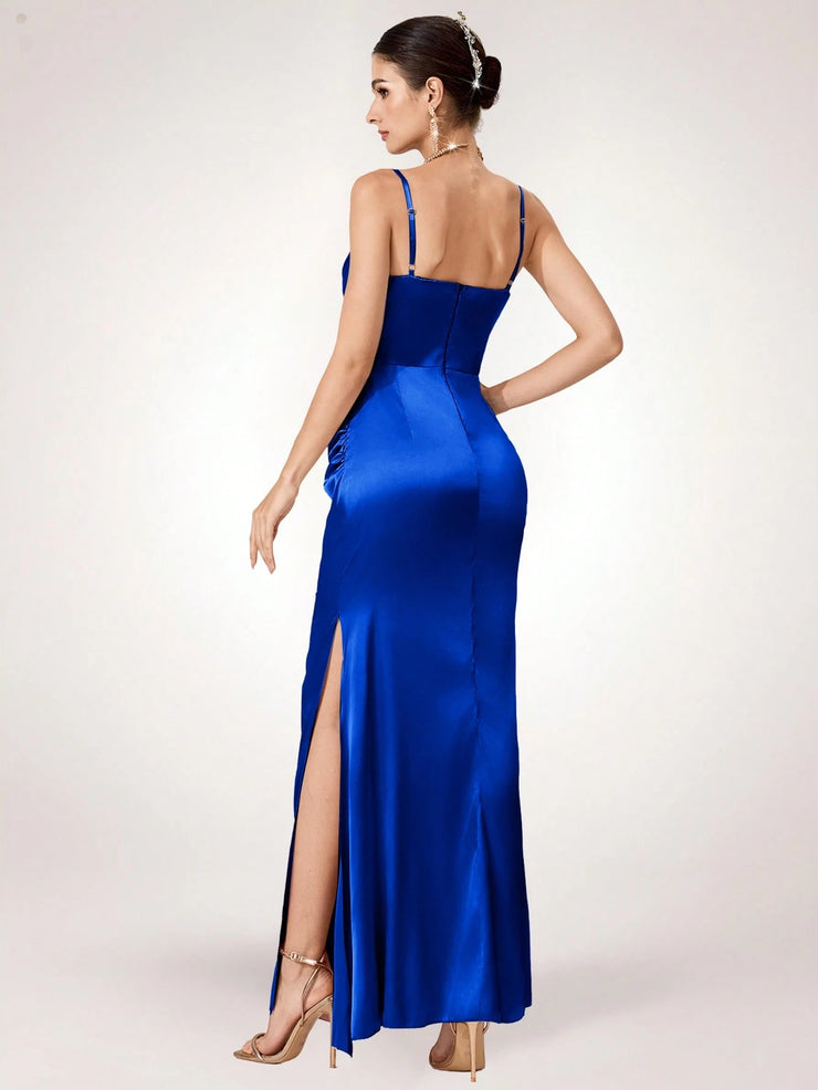 Coutiva Long Rhinestone Decor Illusion Women's Evening Formal Gown, Party Dress, For Wedding Guest