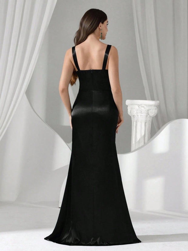 Coutiva Women's Elegant Romantic High Slit Formal Evening Gown