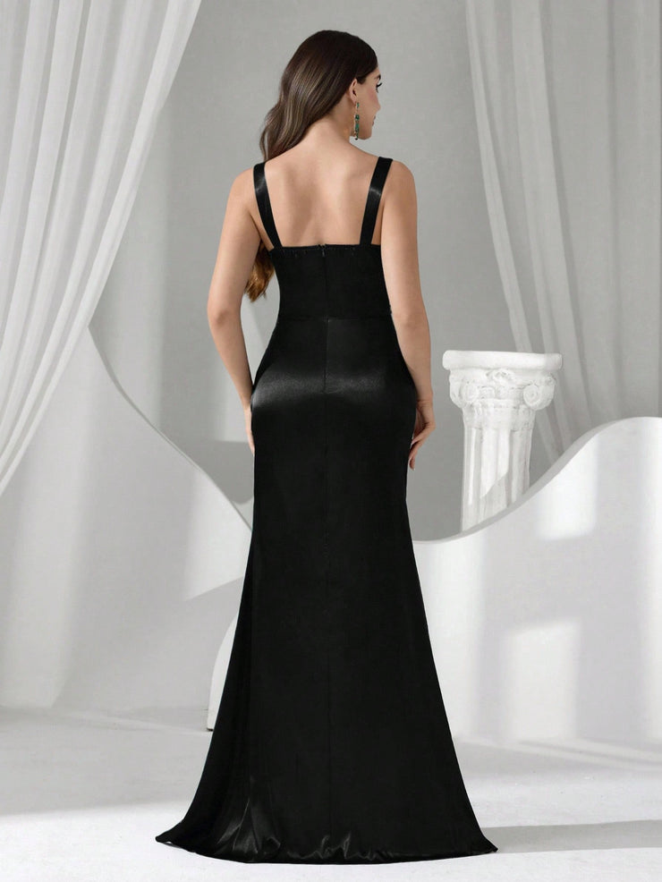 Coutiva Women's Elegant Romantic High Slit Formal Evening Gown