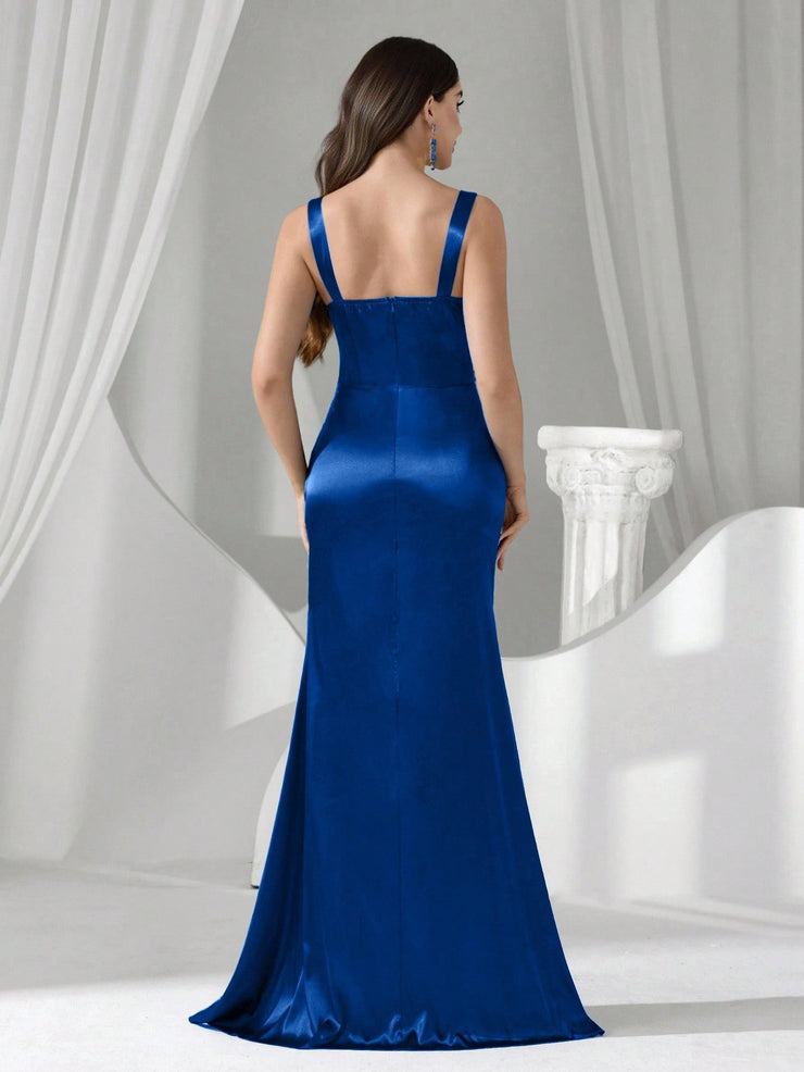 Coutiva Women's Elegant Romantic High Slit Formal Evening Gown