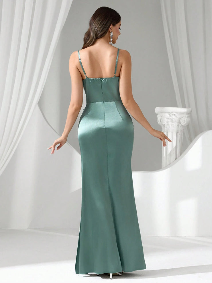 Coutiva Long Rhinestone Decor Illusion Women's Evening Formal Gown, Party Dress, For Wedding Guest