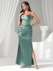 Coutiva Long Rhinestone Decor Illusion Women's Evening Formal Gown, Party Dress, For Wedding Guest
