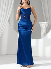 Coutiva Women Rhinestone Embellished Sheer Black Long Evening Gown