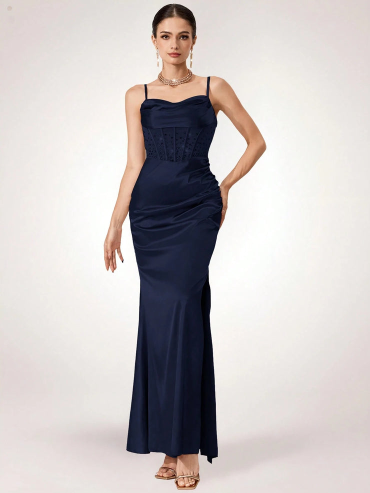Coutiva Long Rhinestone Decor Illusion Women's Evening Formal Gown, Party Dress, For Wedding Guest
