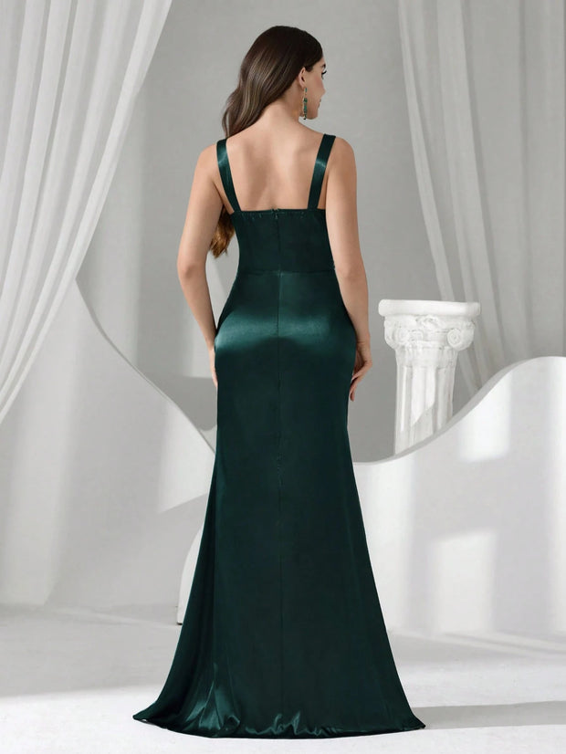 Coutiva Women's Elegant Romantic High Slit Formal Evening Gown