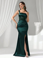 Coutiva Women's Elegant Romantic High Slit Formal Evening Gown