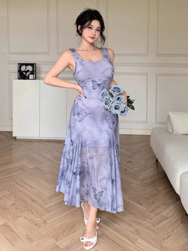 DAZY 1pc Floral Print Women Long Slip Dress Sundress