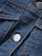 DAZY Short Sleeve Loose Pocket Denim Shirt And Shorts Set For Women