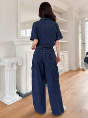DAZY Women's 2pcs Solid Color Loose Shirt And Wide Leg Jeans Set