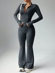 Dewbera Women's Solid Color Fitted Long Sleeve Top And Flared Pants Sportswear Set Gym Women Outfit