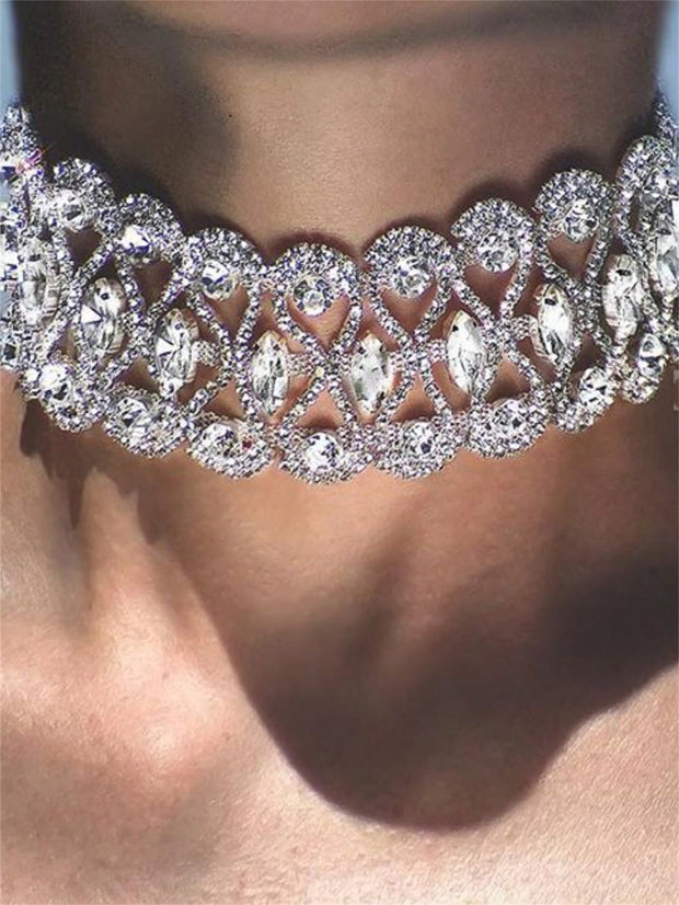Women Elegant Rhinestone Decor Necklace