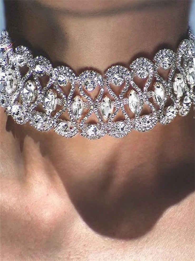 Women Elegant Rhinestone Decor Necklace