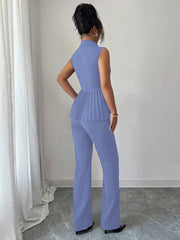 Elenzga 2pcs Women's Elegant Romantic Pleated A-Line Sleeveless Suit Set