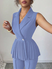 Elenzga 2pcs Women's Elegant Romantic Pleated A-Line Sleeveless Suit Set