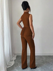 Elenzga 2pcs Women's Elegant Romantic Pleated A-Line Sleeveless Suit Set