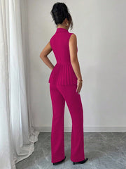 Elenzga 2pcs Women's Elegant Romantic Pleated A-Line Sleeveless Suit Set