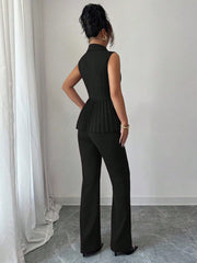 Elenzga 2pcs Women's Elegant Romantic Pleated A-Line Sleeveless Suit Set