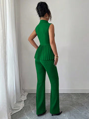 Elenzga 2pcs Women's Elegant Romantic Pleated A-Line Sleeveless Suit Set