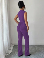 Elenzga 2pcs Women's Elegant Romantic Pleated A-Line Sleeveless Suit Set