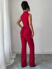 Elenzga 2pcs Women's Elegant Romantic Pleated A-Line Sleeveless Suit Set