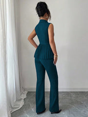 Elenzga 2pcs Women's Elegant Romantic Pleated A-Line Sleeveless Suit Set