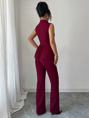 Elenzga 2pcs Women's Elegant Romantic Pleated A-Line Sleeveless Suit Set