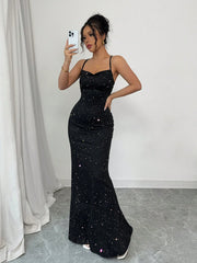 Elenzga Party Glitter Spaghetti Strap Tie-Up Design Women Dress