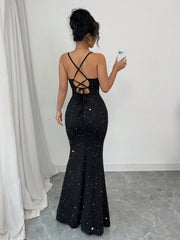 Elenzga Party Glitter Spaghetti Strap Tie-Up Design Women Dress