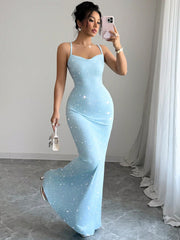 Elenzga Party Glitter Spaghetti Strap Tie-Up Design Women Dress