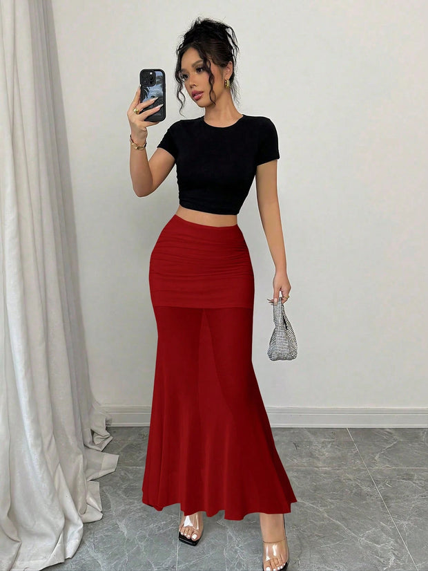 Elenzga Women Solid Color Fashionable Skirt, Summer