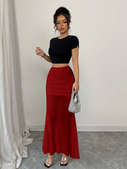 Elenzga Women Solid Color Fashionable Skirt, Summer
