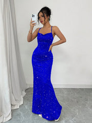 Elenzga Party Glitter Spaghetti Strap Tie-Up Design Women Dress