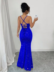 Elenzga Party Glitter Spaghetti Strap Tie-Up Design Women Dress