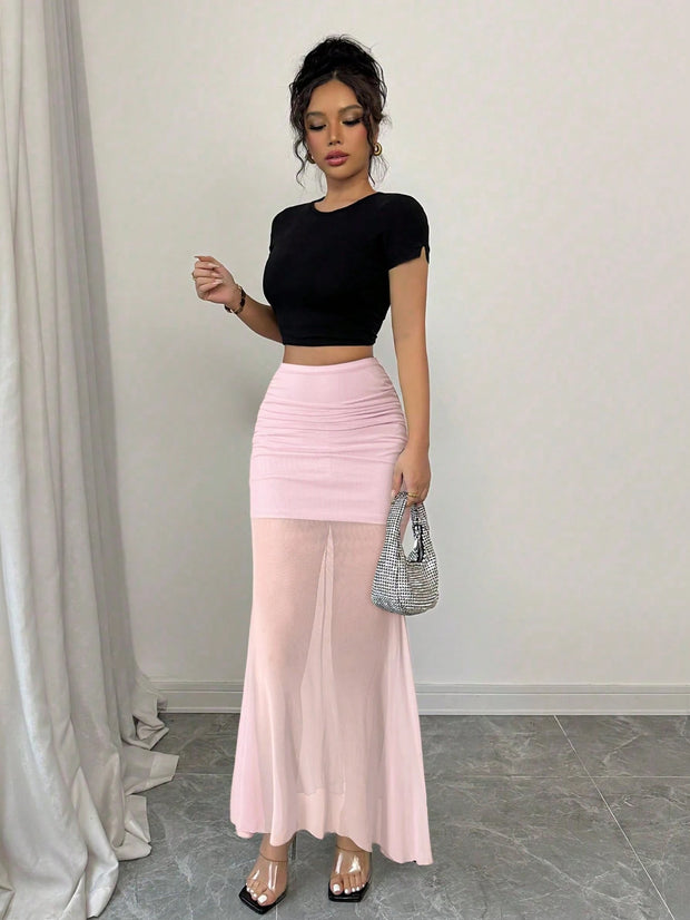 Elenzga Women Solid Color Fashionable Skirt, Summer