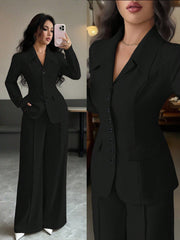 Elenzga Women's Burgundy Solid Color Thick Fabric V-Neck Blazer Design With Black Contrast Color Button Fake Pocket Teacher/Office Formal Elegant Outfit