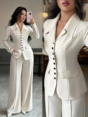 Elenzga Women's Burgundy Solid Color Thick Fabric V-Neck Blazer Design With Black Contrast Color Button Fake Pocket Teacher/Office Formal Elegant Outfit