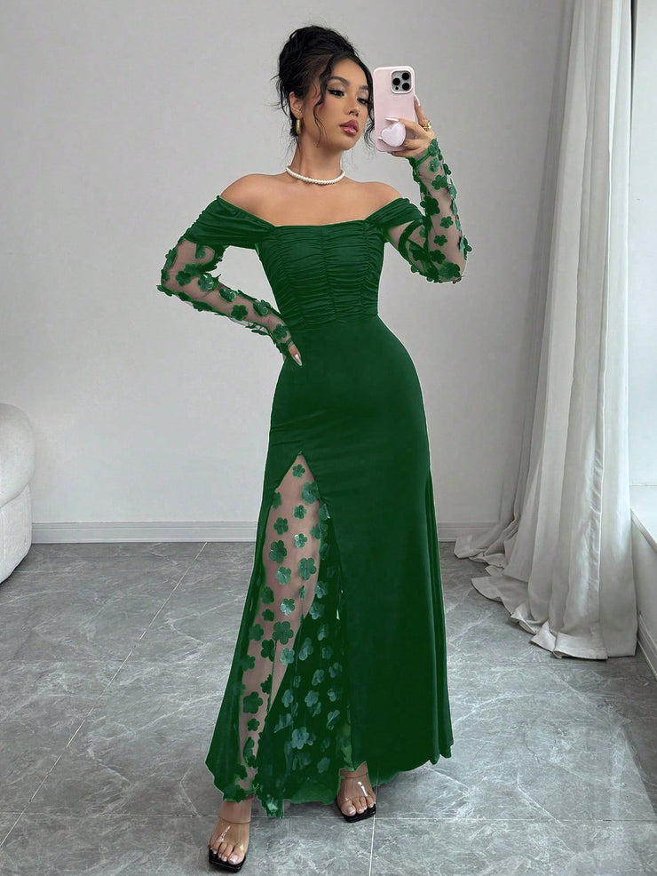 Elenzga Women's Elegant Floral Off Shoulder Dress, Romantic And Glamorous For Party