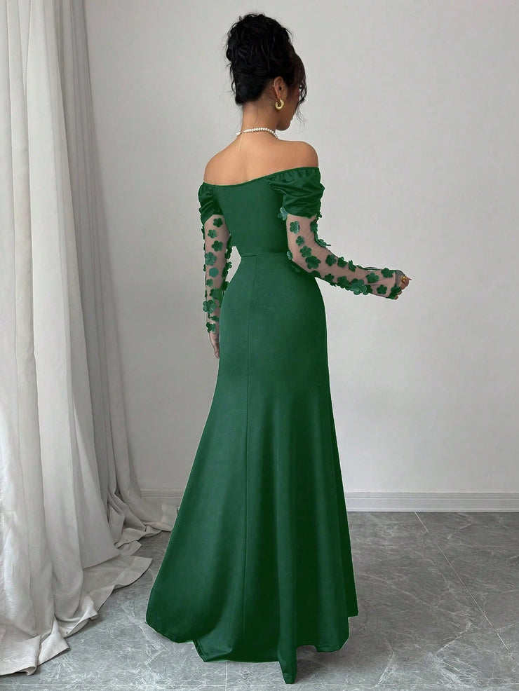 Elenzga Women's Elegant Floral Off Shoulder Dress, Romantic And Glamorous For Party