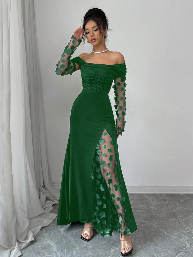 Elenzga Women's Elegant Floral Off Shoulder Dress, Romantic And Glamorous For Party