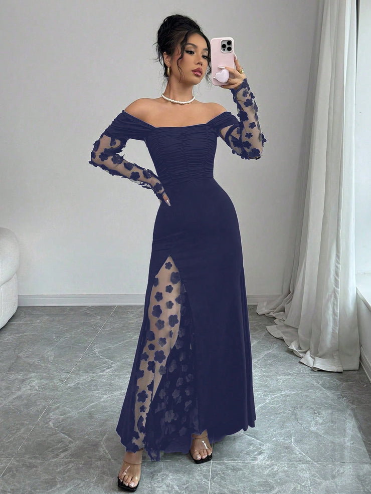 Elenzga Women's Elegant Floral Off Shoulder Dress, Romantic And Glamorous For Party