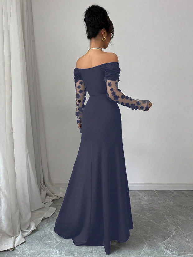 Elenzga Women's Elegant Floral Off Shoulder Dress, Romantic And Glamorous For Party