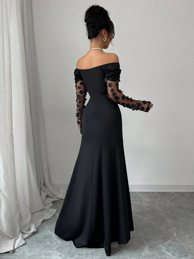Elenzga Women's Elegant Floral Off Shoulder Dress, Romantic And Glamorous For Party