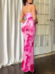 Firerie 2pcs Women's High Neck Backless Top And Long Fishtail Skirt Set